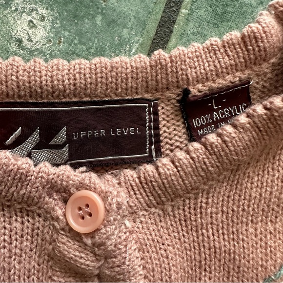 VTG 80s Retro Light Pink Little Floral Geometric Design Embroidered Cardigan - Picture 3 of 6